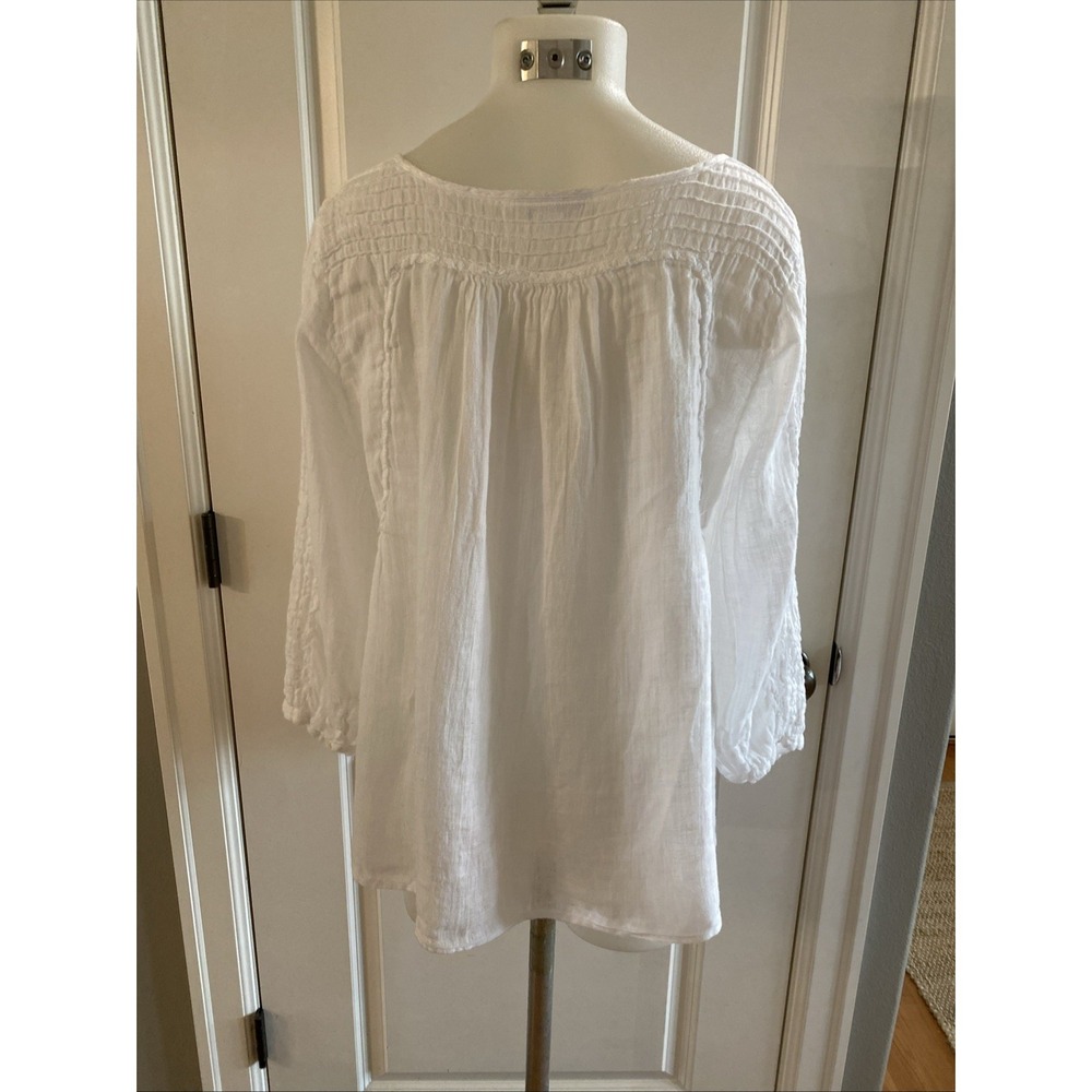 The White Company 100% Linen Blouse Top Size 10 White Pintuck Gauze Peasant Boho - Picture 5 of 15